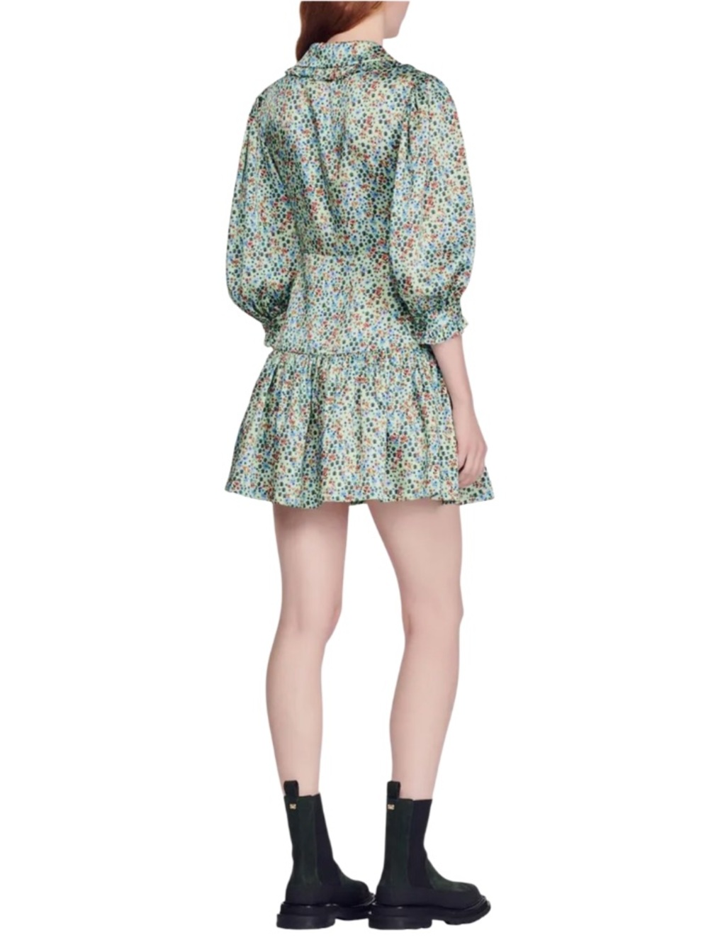 Sandro Eilat Floral-Print Silk Mini Dress - Green/Blue/White Size 34 US2 NWT - Picture 11 of 15